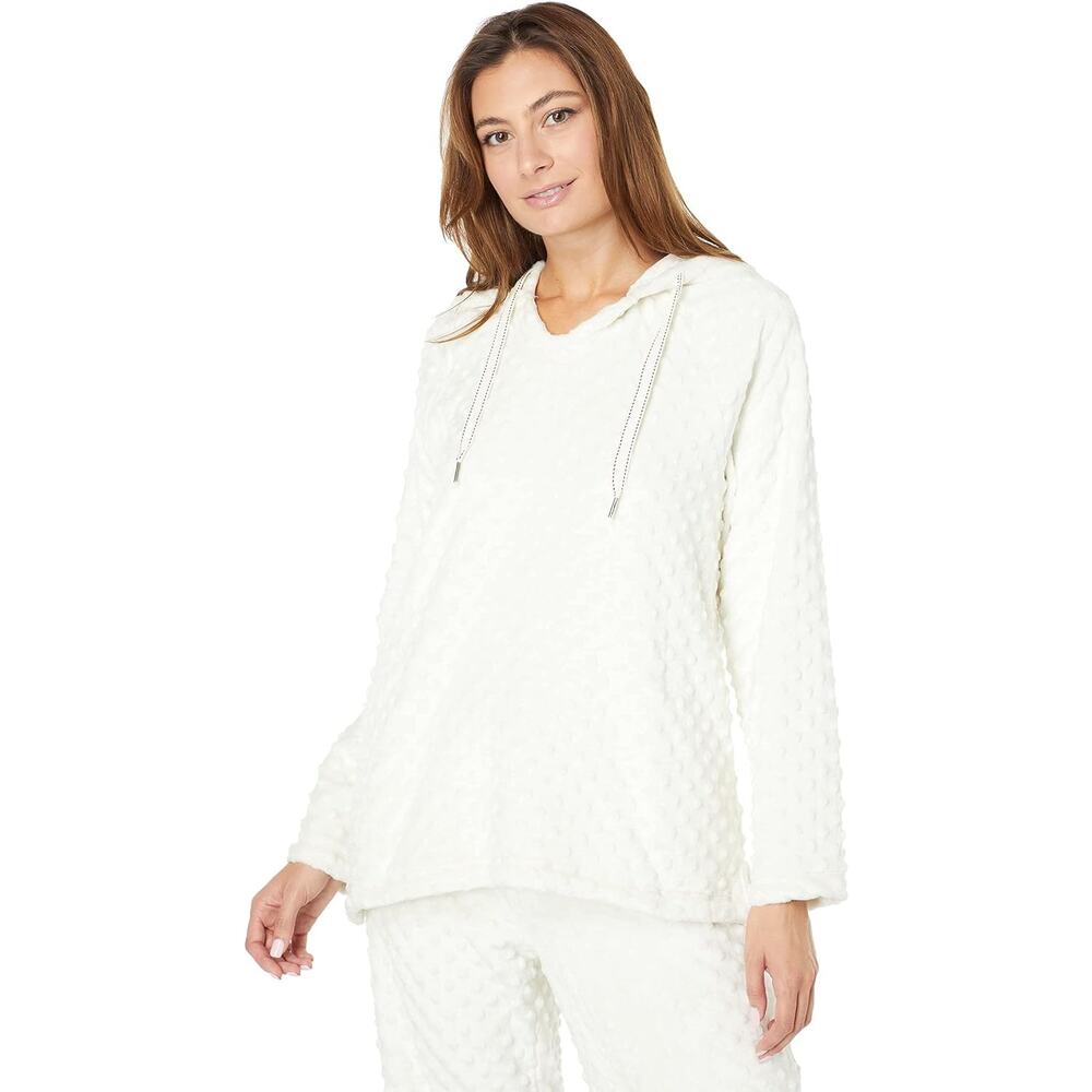 Dylan Los Angeles Faux Fur Hoodie – Size L – Cream Dots Pullover Cozycore